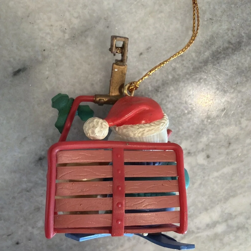 VTG Lustre Fame 1992 Christmas Tree Ornament Skiing MOUSE &‎ Bear Ski Lift